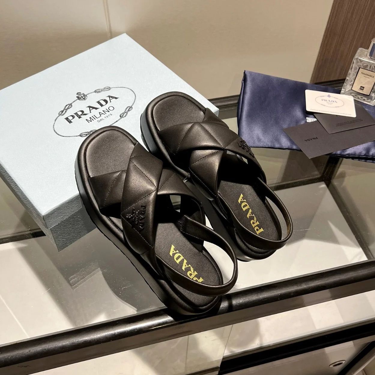 Prada Flatform Sandals In Black Quilted Nappa Leather product view 8