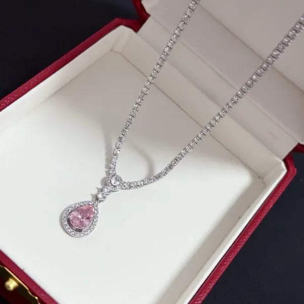 Cartier Pink Pear-Shaped Silver-Tone Halo Pendant Necklace product view 2