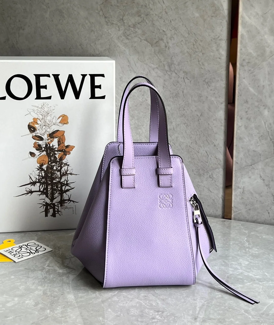 Loewe Compact Hammock Bag in Light Mauve Grained Calfskin product view 3
