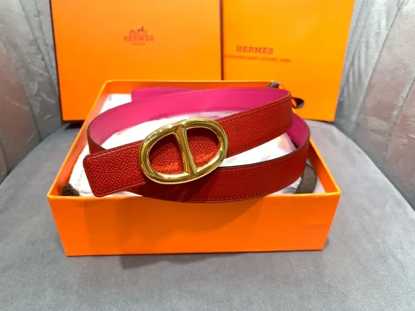 Hermès Red/Bright Pink Reversible Belt with Gold-Tone Oval Buckle product view 2