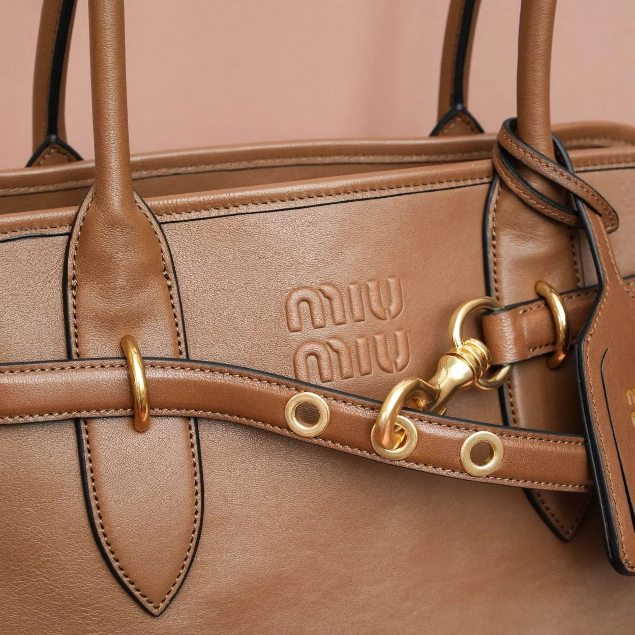 Miu Miu Aventure Large Shopper Bag in Brown Nappa Leather product view 11