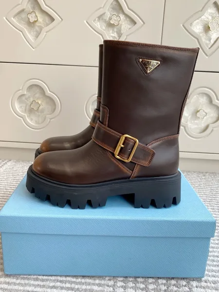 Prada Biker Boots in Dark Brown Calfskin product view 3