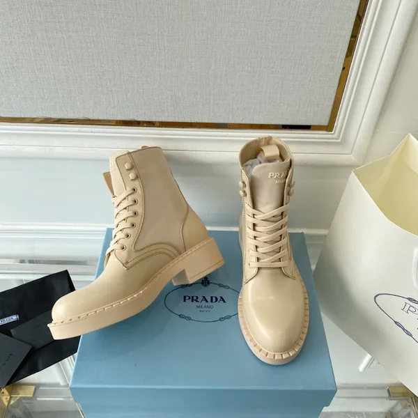 Prada Ankle Boots in Beige Brushed Leather and Re-Nylon product view 9