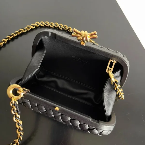 Bottega Veneta Knot Clutch with Chain in Black Intrecciato Lambskin product view 7
