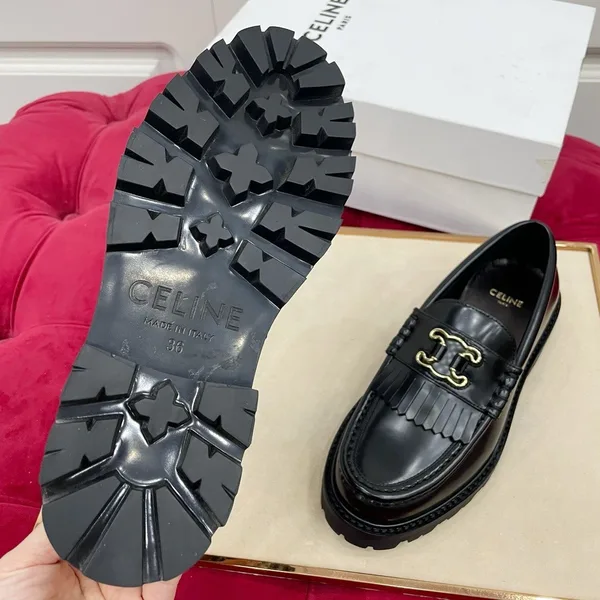 Celine Margaret Loafers in Black Leather with Triomphe Frame product view 2