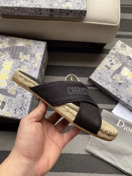 Dior Granville Espadrilles Sandals In Black Embroidered Cotton product view 4