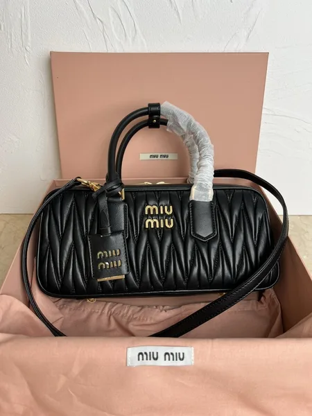 Miu Miu Arcadie Large Bag in Black Matelasse Leather product view 6