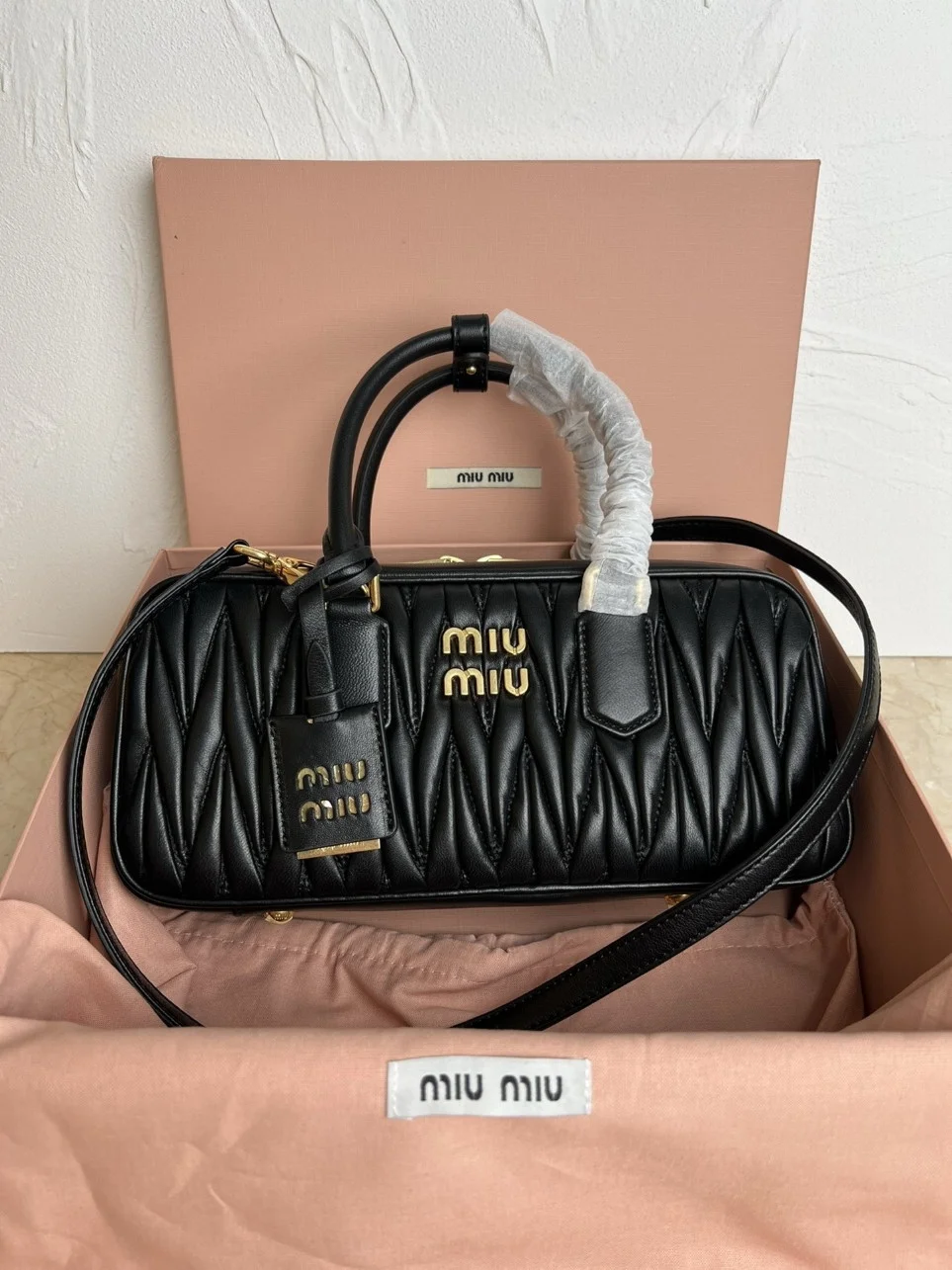 Miu Miu Arcadie Large Bag in Black Matelasse Leather product view 6