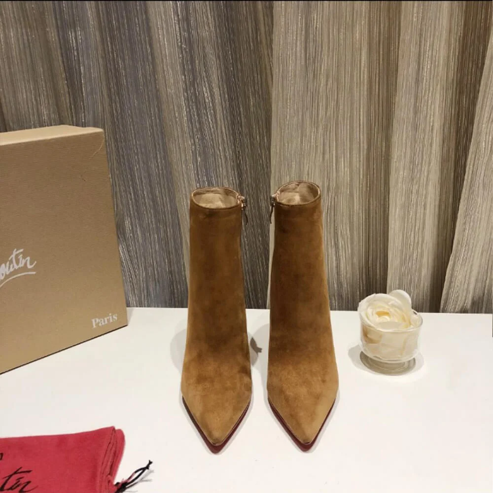 Christian Louboutin So Kate Booty 100 Suede-Effect Ankle Boots Brown product view 3