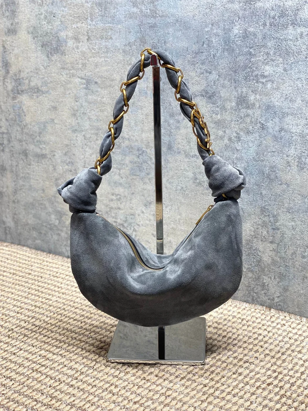 Saint Laurent Amalia Mini Hobo Bag — Grey Suede product view 1