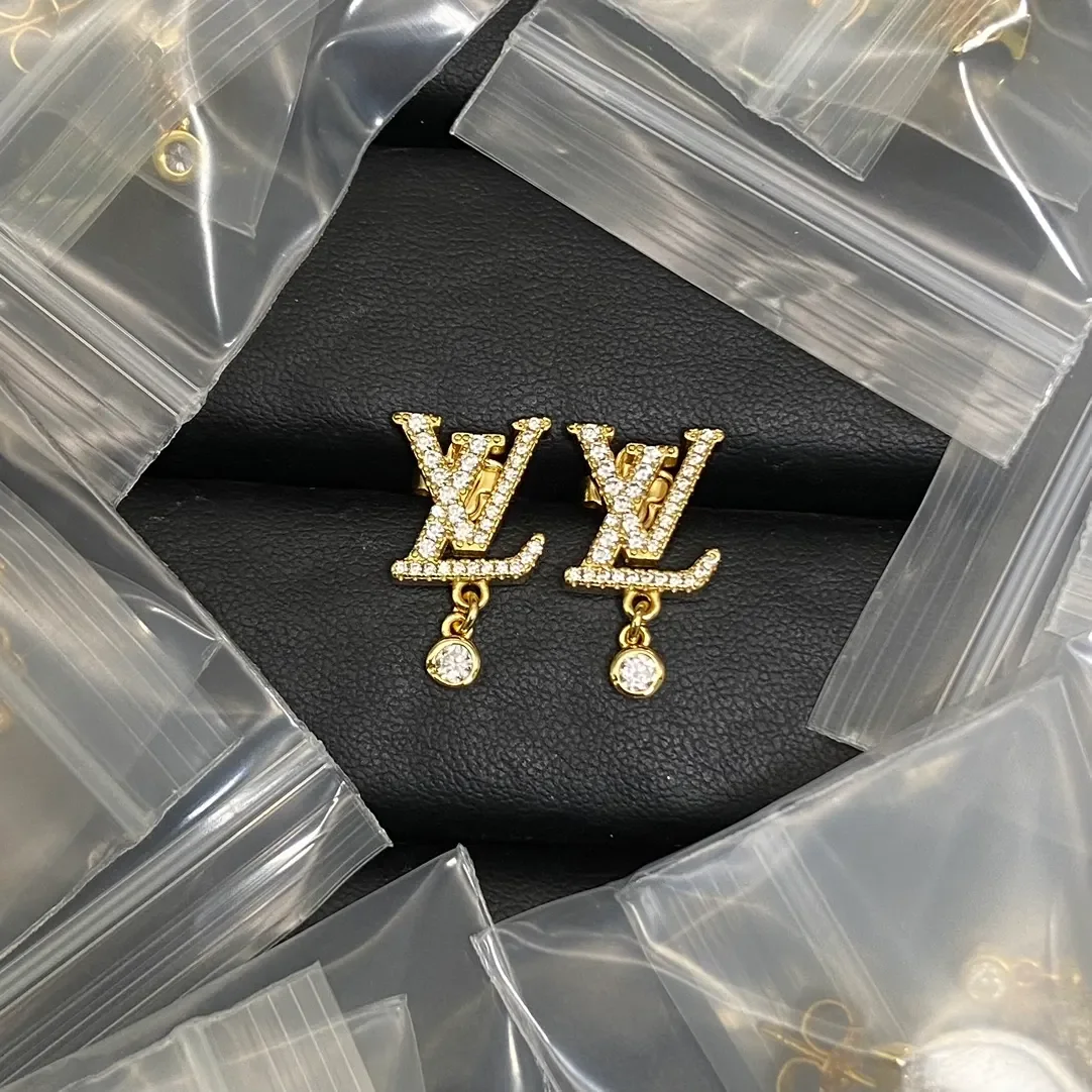 Louis Vuitton Full Pavé LV Drop Earrings Gold-Tone product view 1