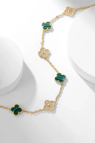 Van Cleef & Arpels Alhambra Green and Pave-Effect Ten-Motif Gold-Tone Necklace product view 2