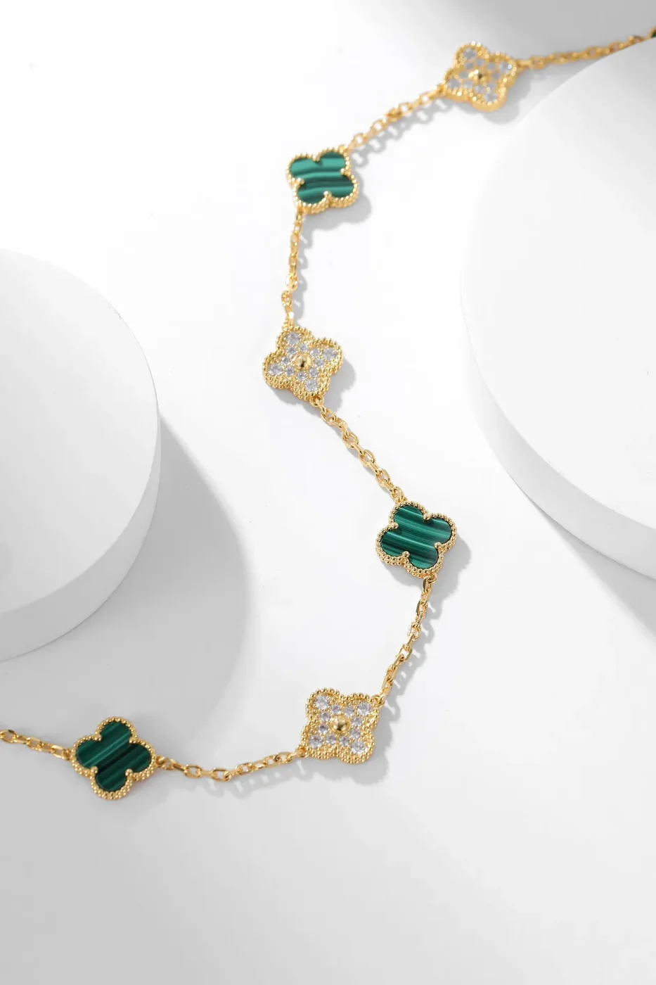 Van Cleef & Arpels Alhambra Green and Pave-Effect Ten-Motif Gold-Tone Necklace product view 2