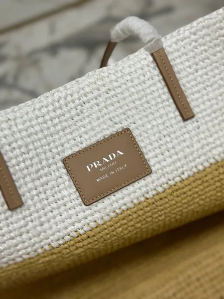 Prada Crochet Large Tote Bag in Beige/White Raffia-effect Yarn product view 9