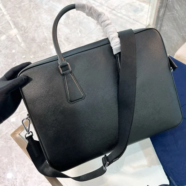 Prada Briefcase with Two Compartments in Black Saffiano Leather product view 5