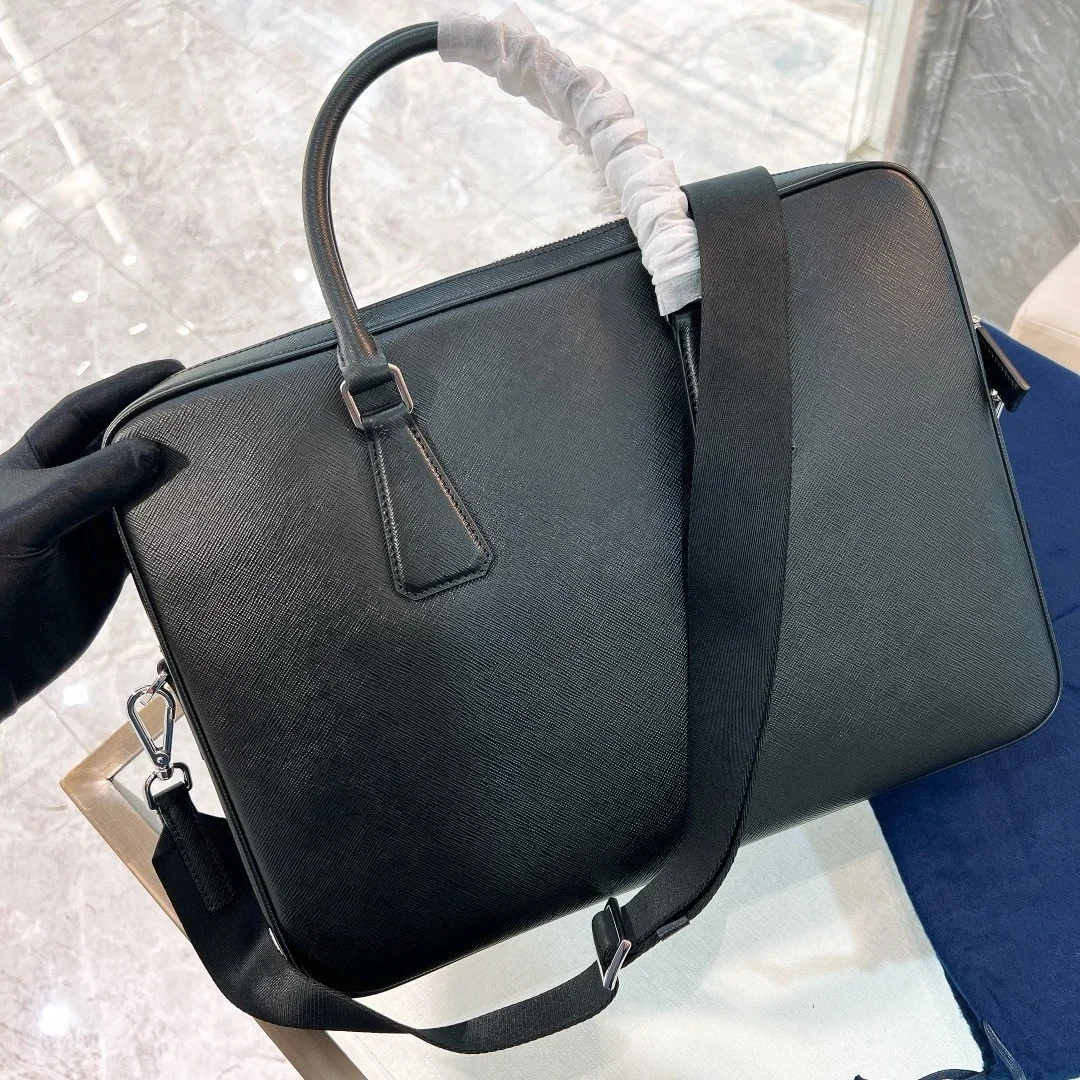 Prada Briefcase with Two Compartments in Black Saffiano Leather product view 5
