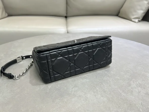 Medium Soft Dior Caro Bag — Black with Silver-Tone Hardware product view 3