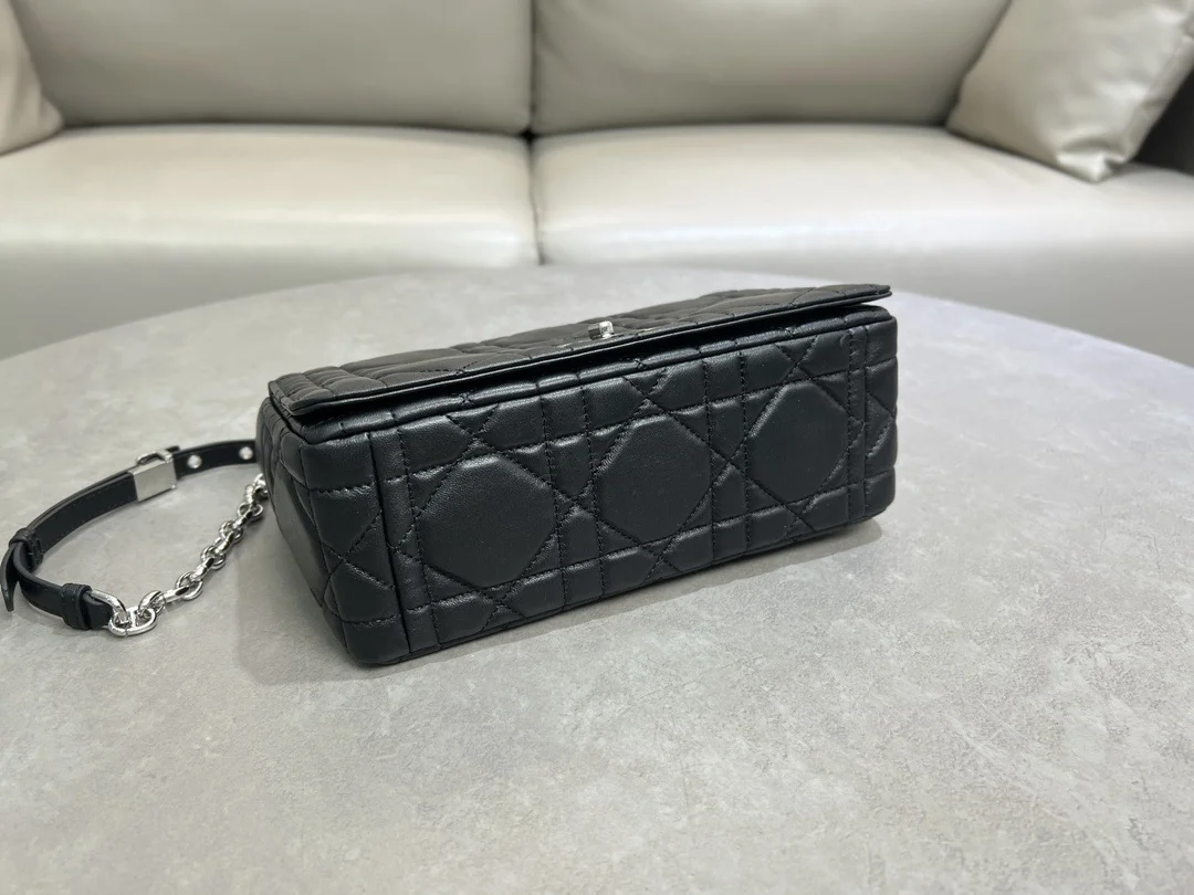 Medium Soft Dior Caro Bag — Black with Silver-Tone Hardware product view 3