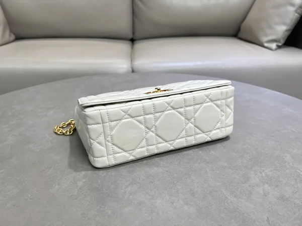 Medium Soft Dior Caro Bag — White with Gold-Tone Hardware product view 3