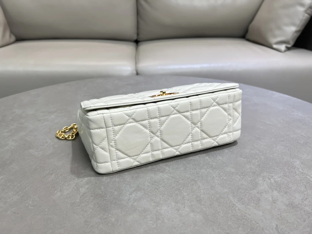 Medium Soft Dior Caro Bag — White with Gold-Tone Hardware product view 3