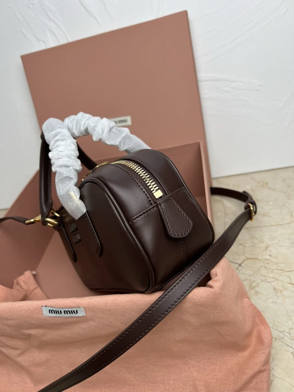 Miu Miu Arcadie Medium Bag in Dark Brown Leather product view 6