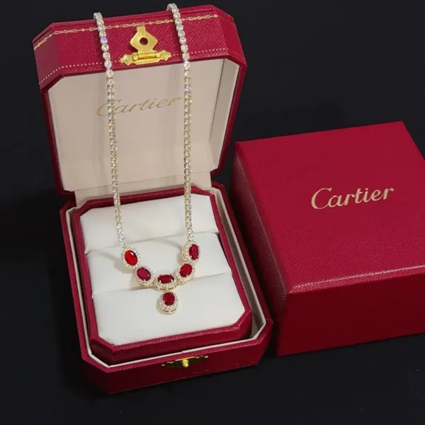 Cartier Red Multi-Stone Gold-Tone Pendant Necklace product photo