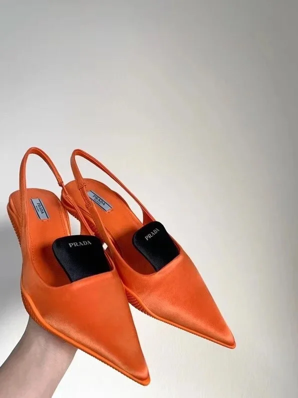 Prada Gabardine Slingback Pumps In Orange Nylon product view 2