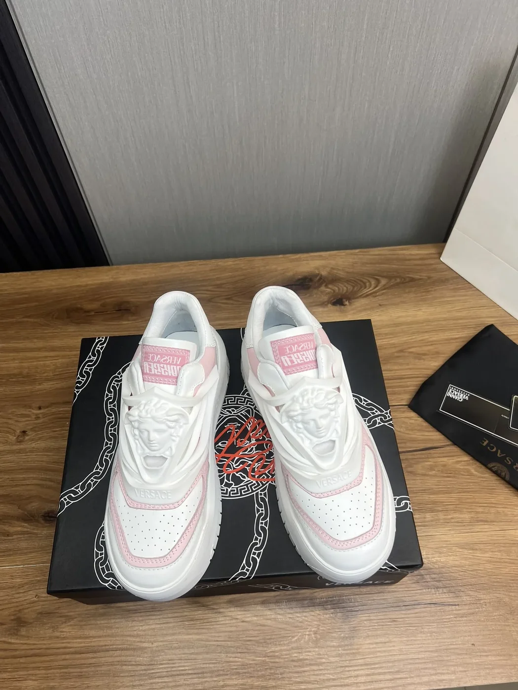 Versace Leather Sneakers White Pink product view 2