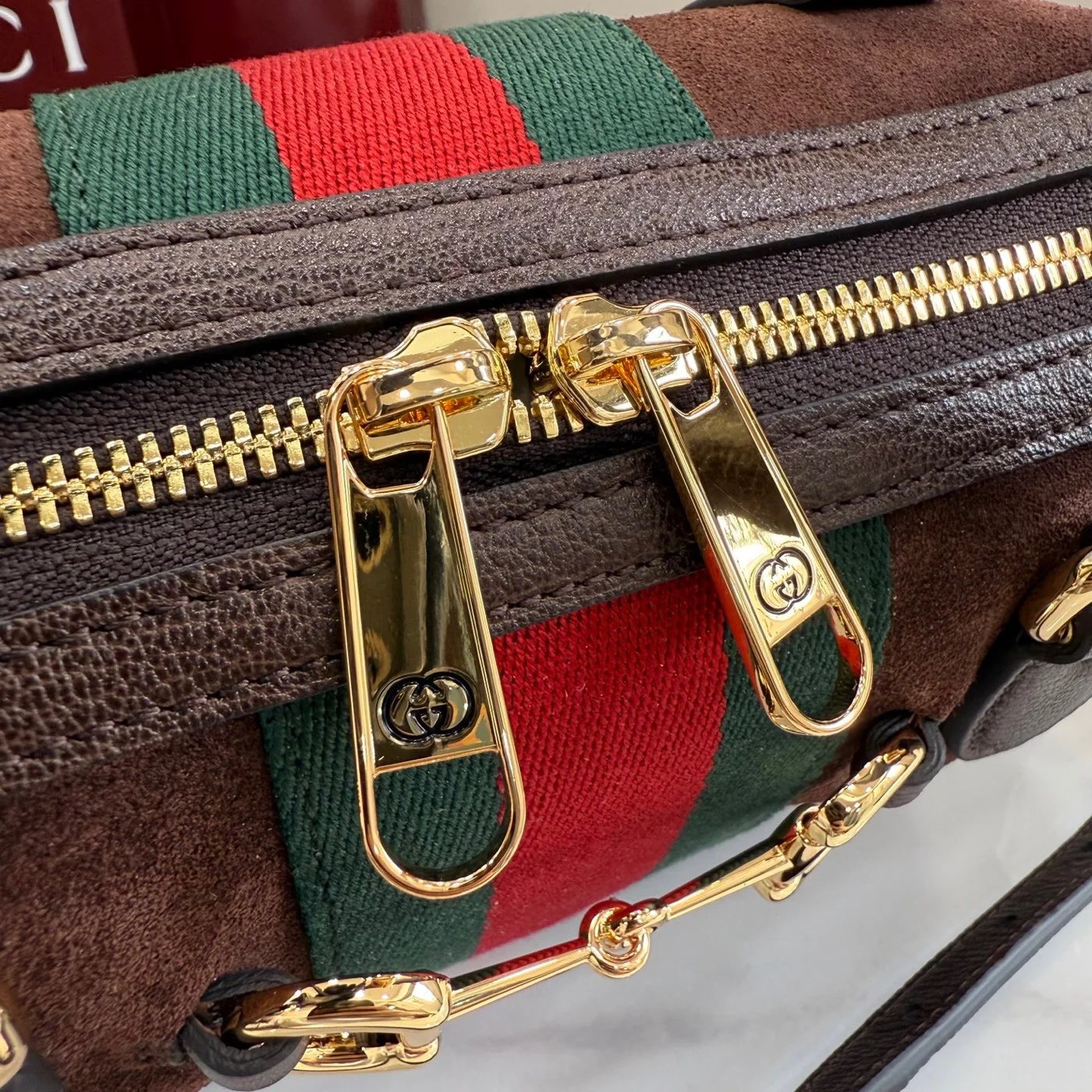 Gucci Borsetto Medium Boston Bag — Brown Suede product view 7