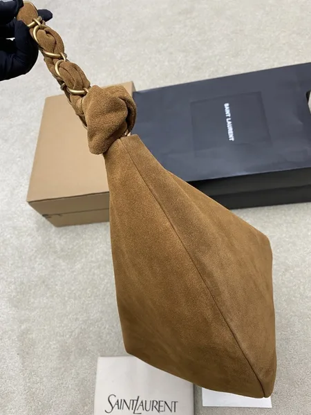 Saint Laurent Amalia Hobo Bag in Brown Suede Calfskin product view 4