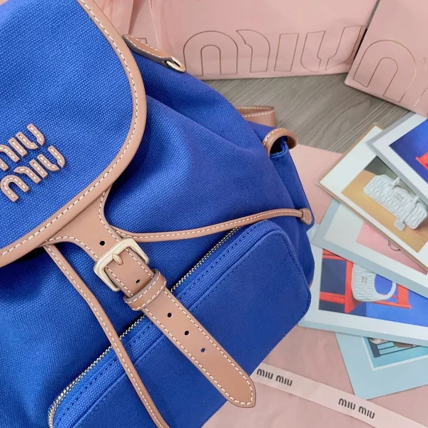 Miu Miu Large Backpack in Blue Canvas and Calfskin product view 6