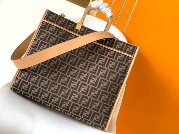 Fendi Sunshine Large Tote Bag in Brown FF Jacquard Fabric product view 5