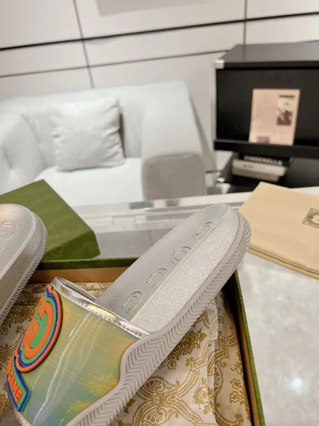 Gucci Interlocking G Slide Sandals — Silver with Rainbow Finish product view 6