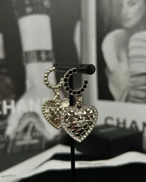 Chanel Heart Dangle Hoop Earrings Gold-Tone product view 4