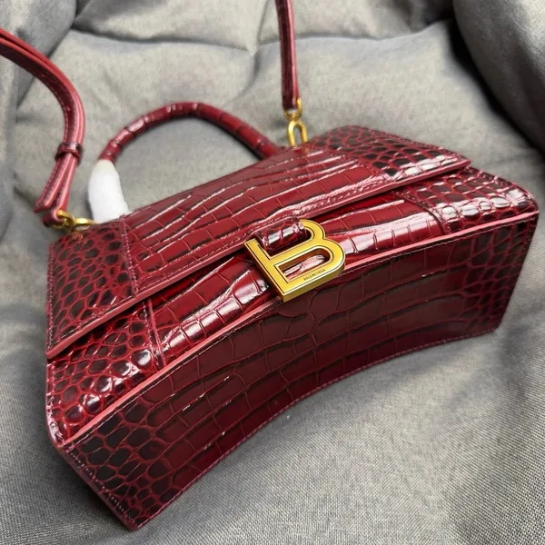 Balenciaga Hourglass Small Bag in Red Croc-Embossed Calfskin product view 8