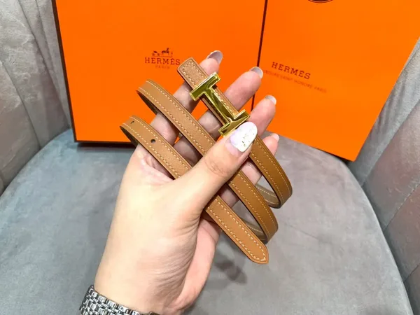 Hermès Tan/Grey Reversible Belt with Gold-Tone Slim H Buckle product view 6