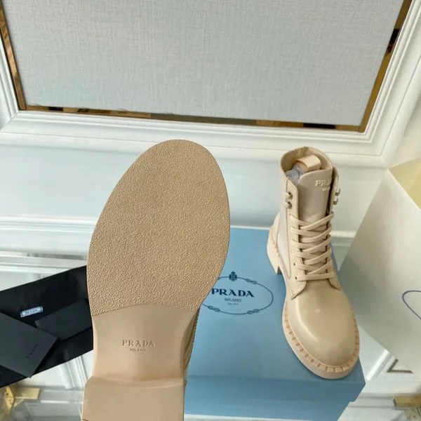 Prada Ankle Boots in Beige Brushed Leather and Re-Nylon product view 6
