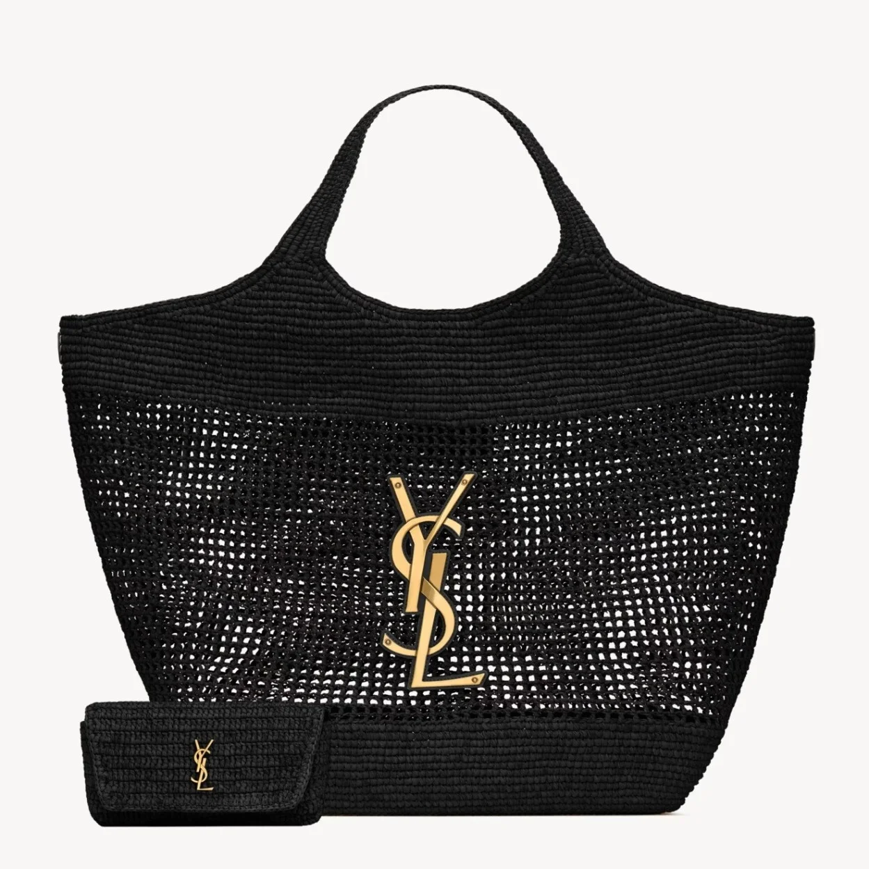 Saint Laurent Icare Maxi Tote Bag in Black Raffia product view 1