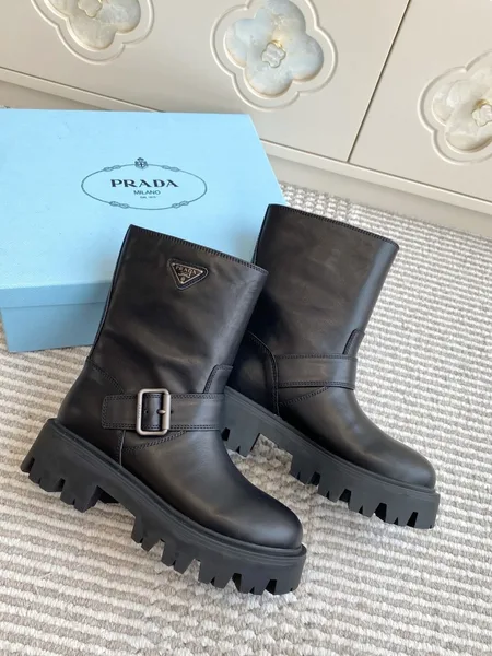 Prada Biker Boots in Black Calfskin product view 4