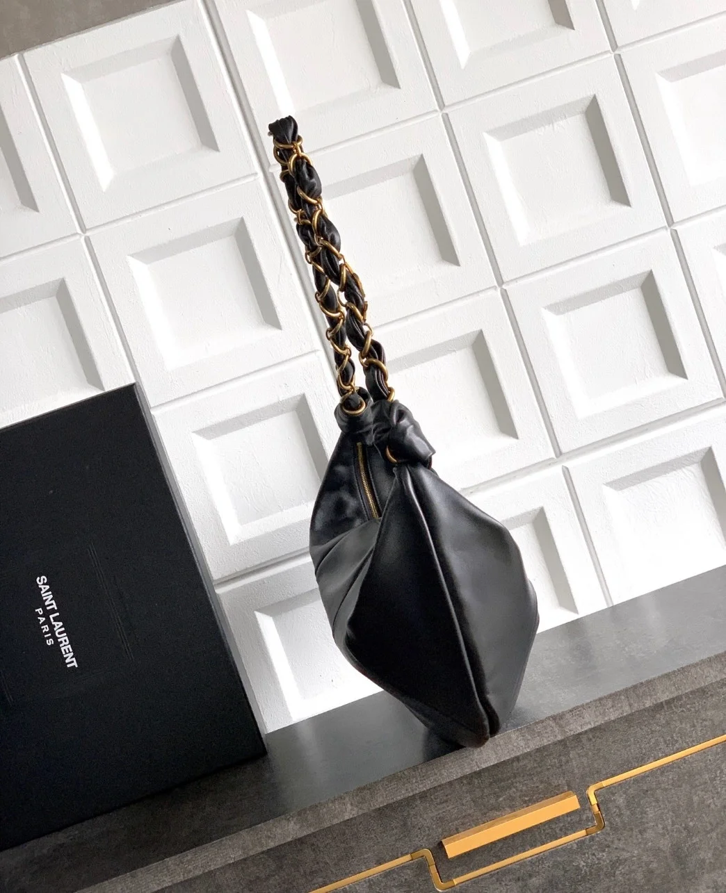 Saint Laurent Amalia Hobo Bag in Black Lambskin product view 4