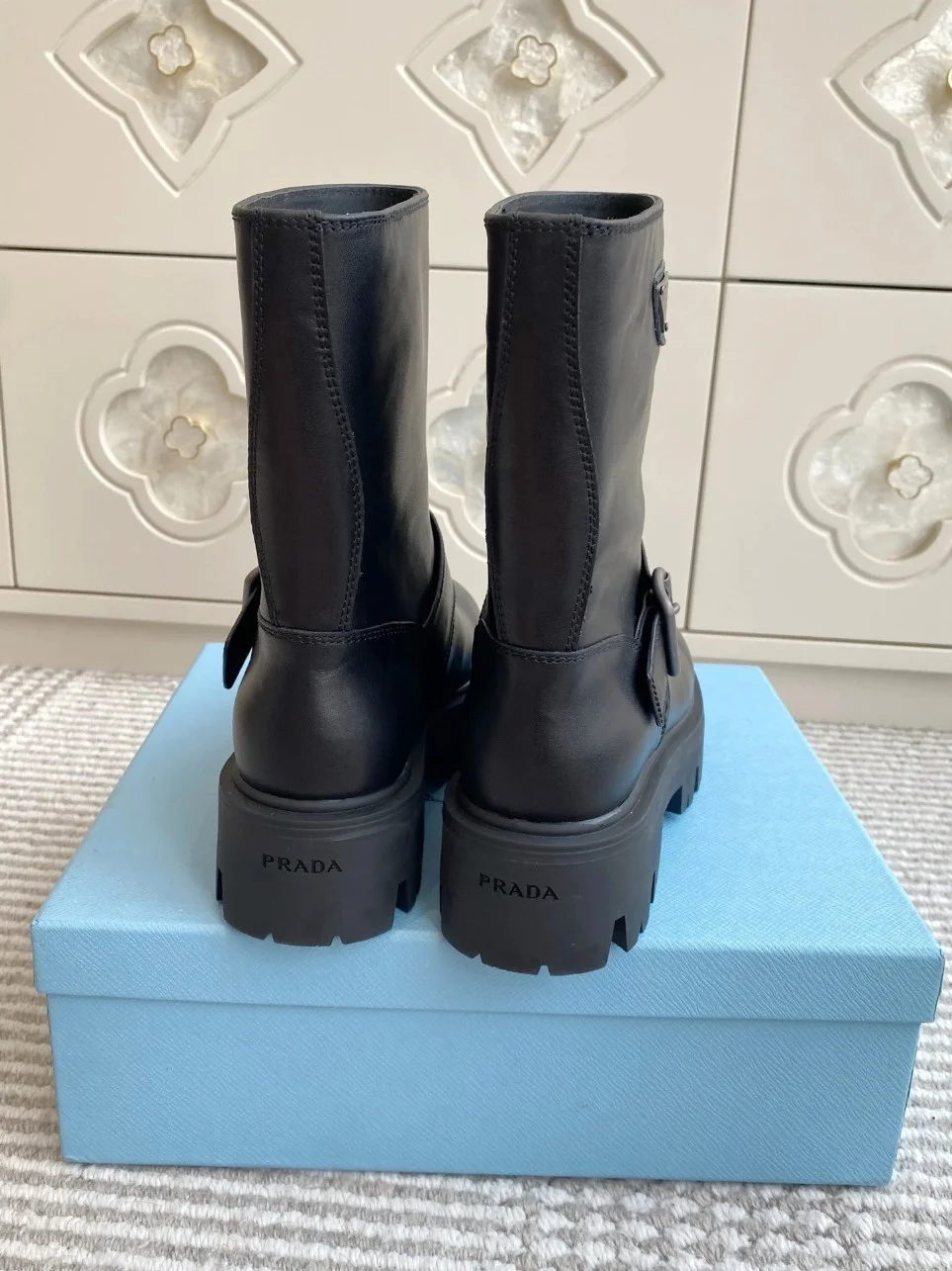 Prada Biker Boots in Black Calfskin product view 6