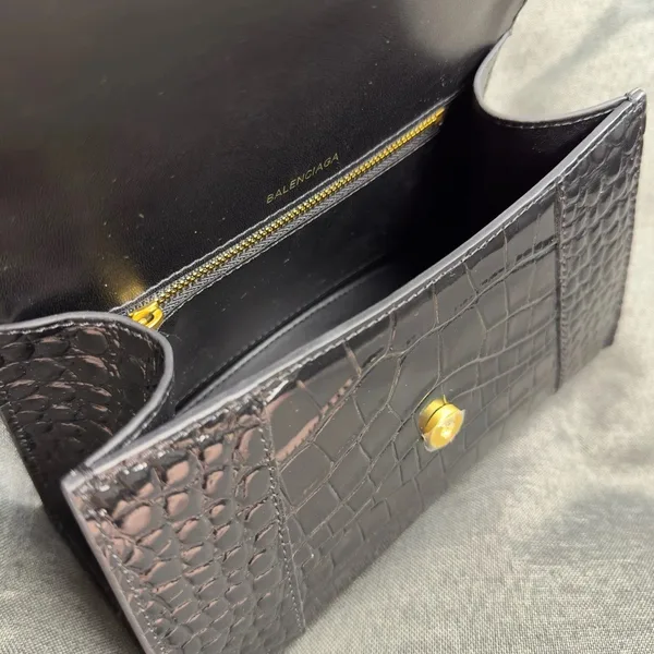 Balenciaga Hourglass Small Bag in Black Croc-Embossed Calfskin product view 2