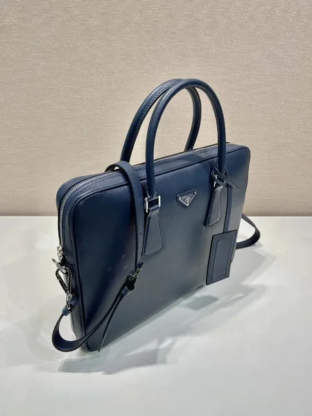 Prada Briefcase in Blue Saffiano Leather product view 3