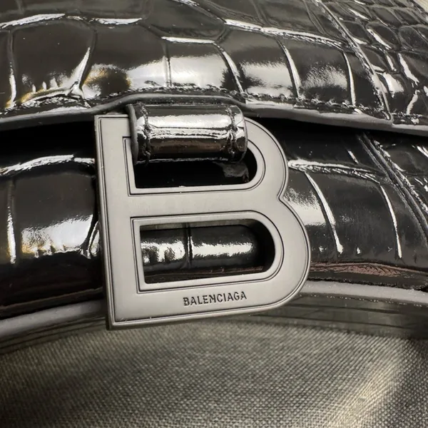 Balenciaga Hourglass XS Bag in Noir Croc-Embossed Calfskin product view 4