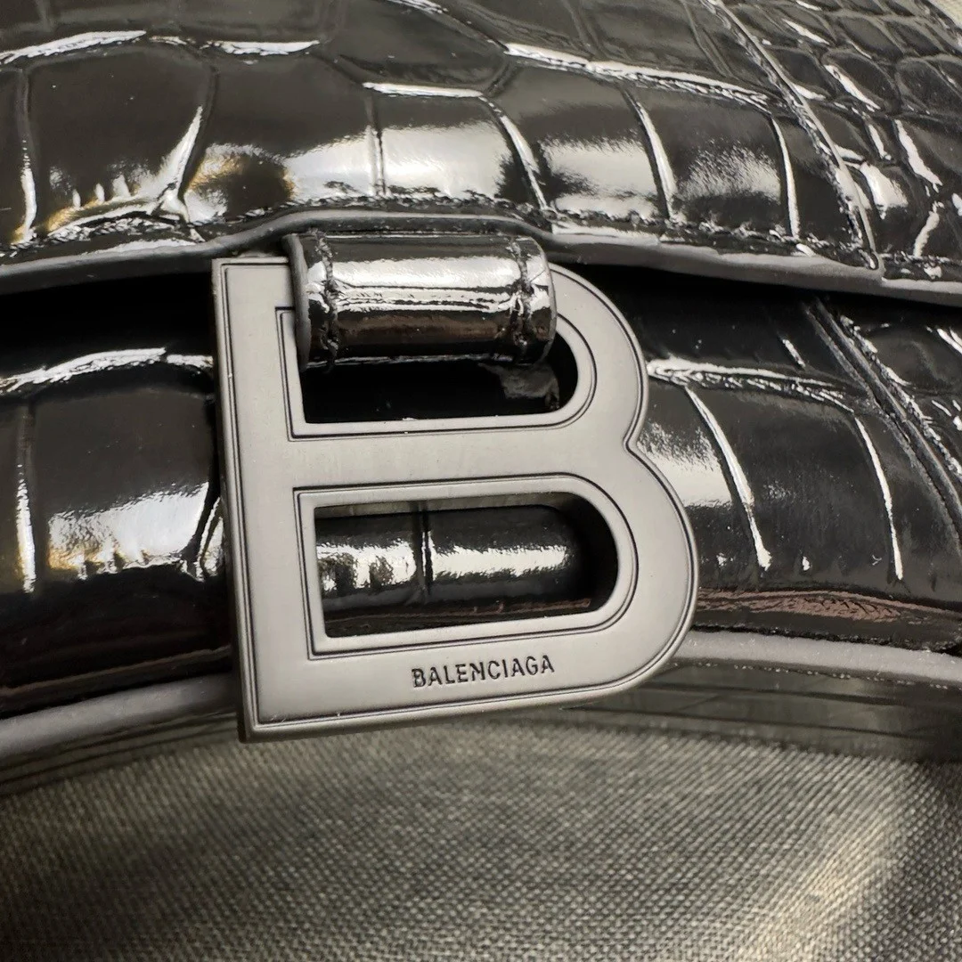 Balenciaga Hourglass XS Bag in Noir Croc-Embossed Calfskin product view 4