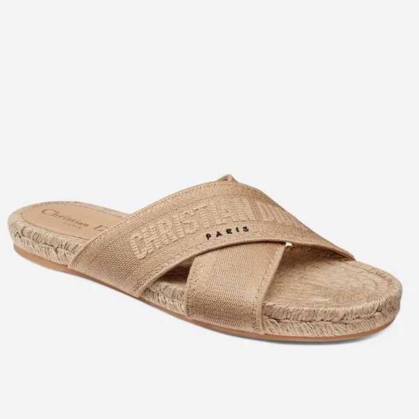 Dior Granville Espadrilles Sandals In Beige Embroidered Cotton product photo