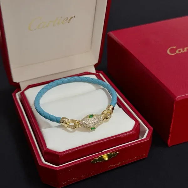 Cartier Panthere Blue Braided Bracelet with Gold-Tone Panther Clasp product photo