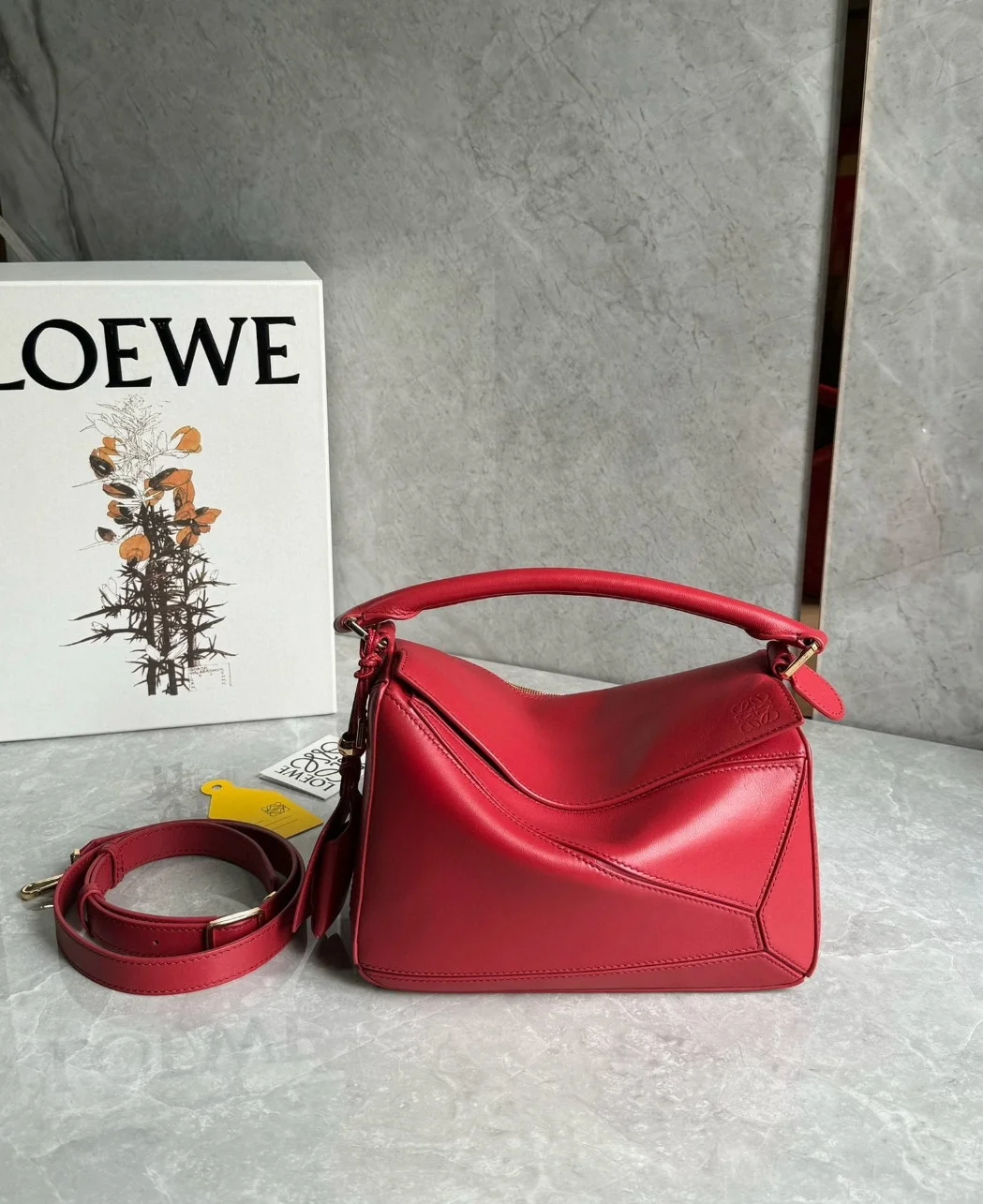 Loewe Featherlight Puzzle Small Bag in Red Nappa Lambskin product view 7