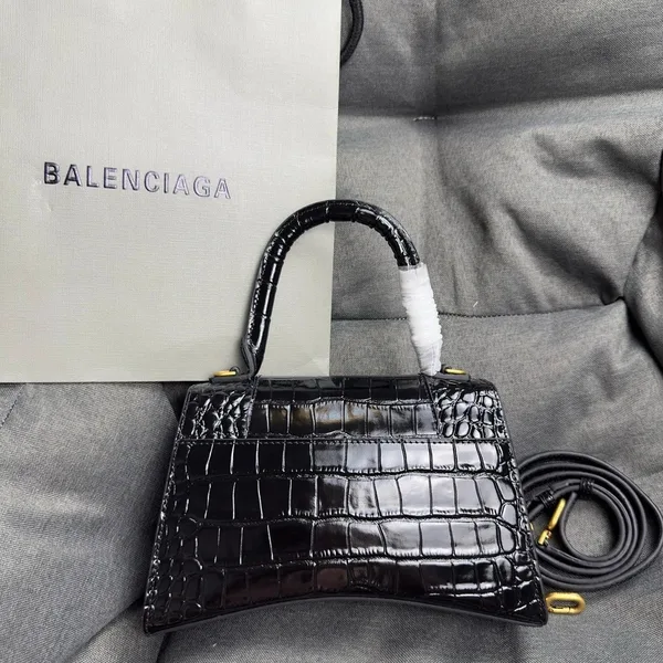 Balenciaga Hourglass Small Bag in Black Croc-Embossed Calfskin product view 4