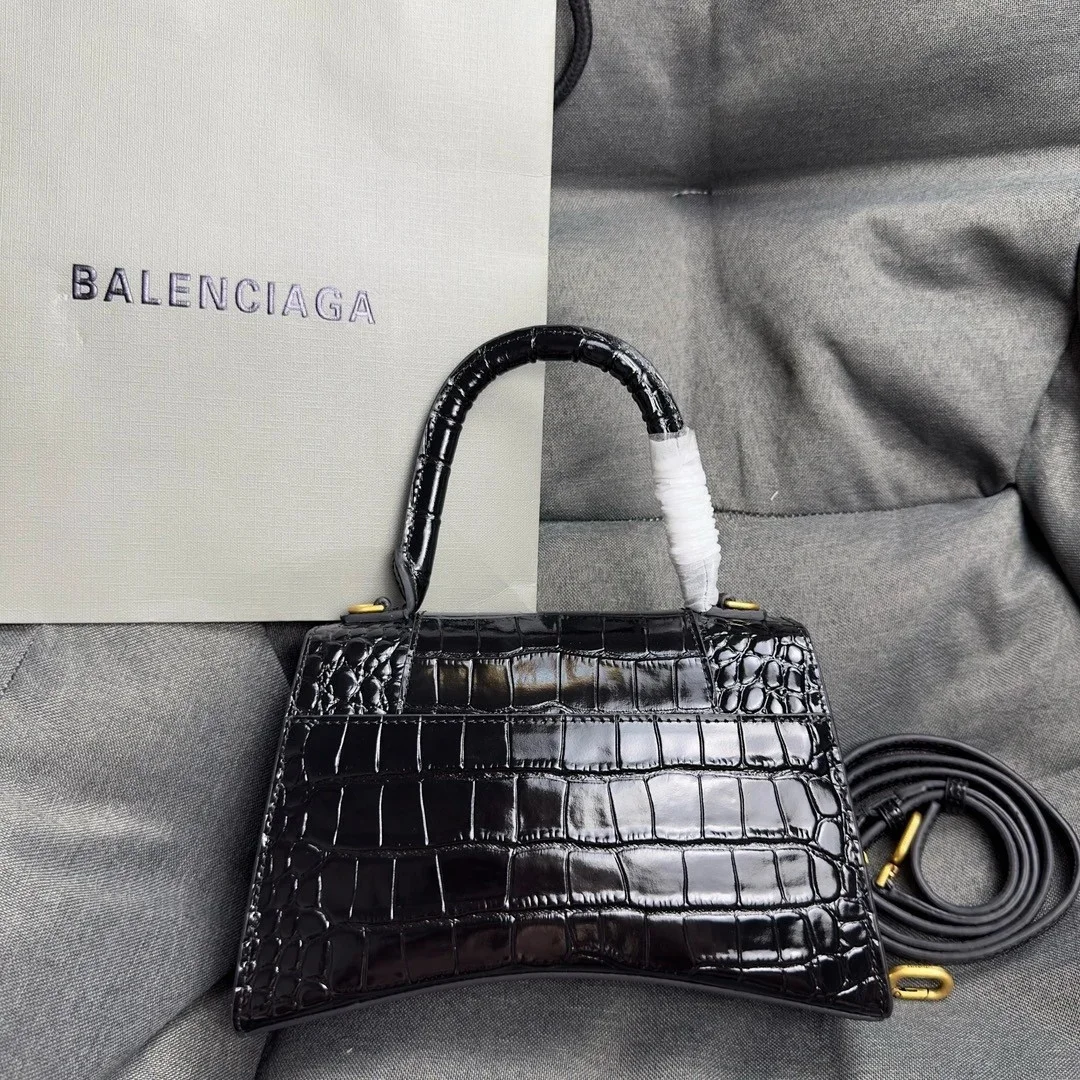 Balenciaga Hourglass Small Bag in Black Croc-Embossed Calfskin product view 4